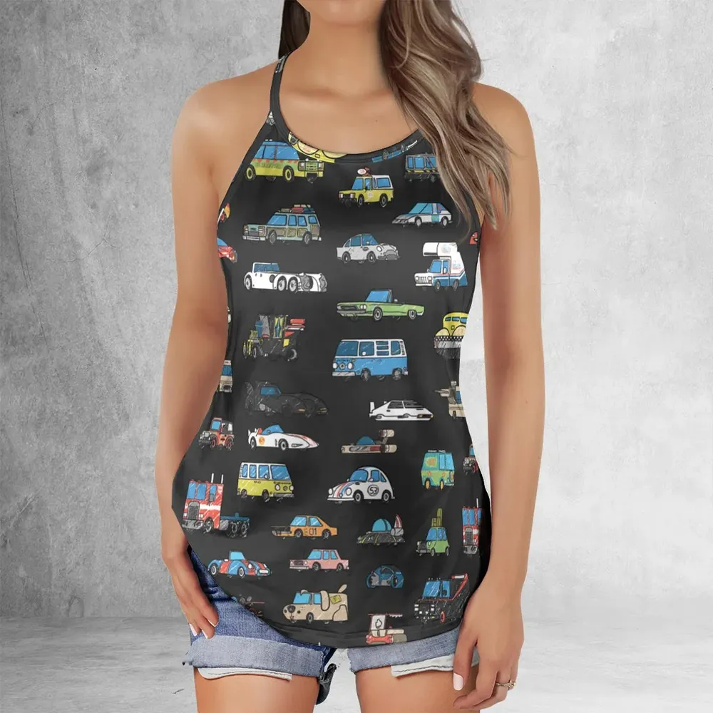 Movie Cars Pattern Criss Cross Tank Top - 2