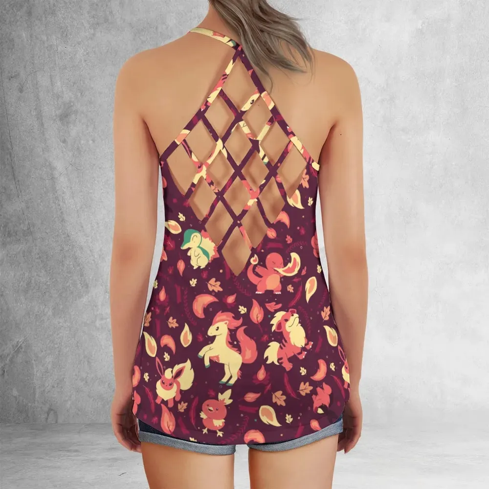 Fire Pokemon Pattern Criss Cross Tank Top - 3