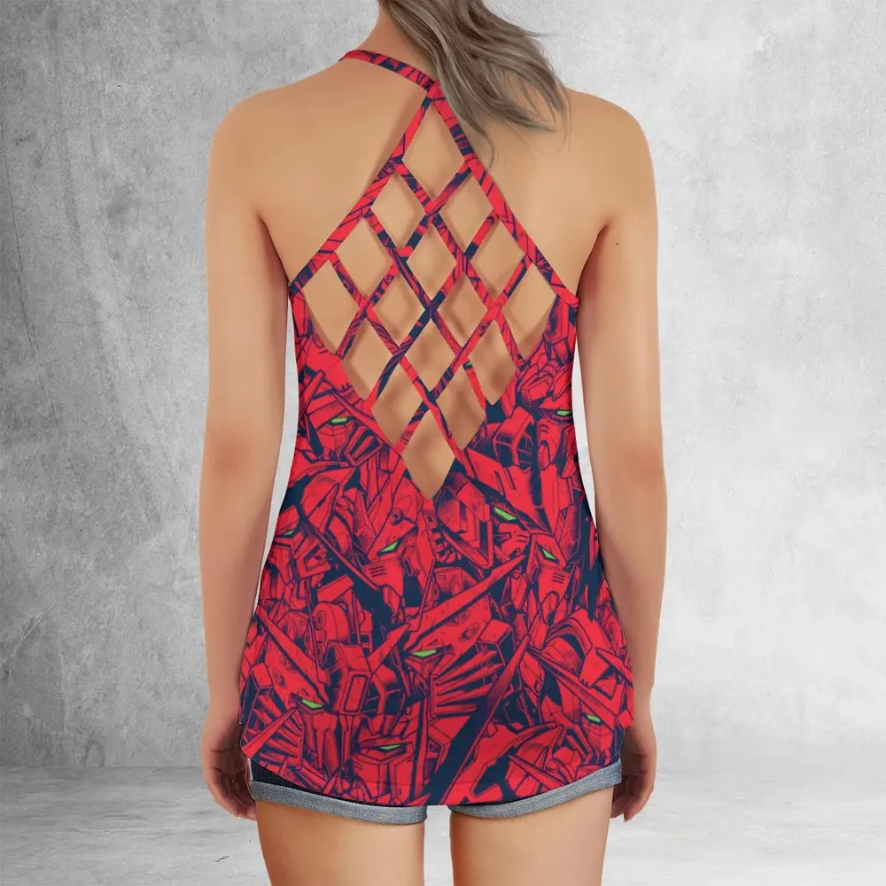Gundam Camo Magenta Gundam Criss Cross Tank Top - 3