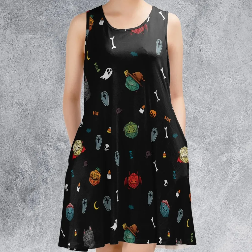 Halloween DND Dices Pattern Sleeveless Dress - 2