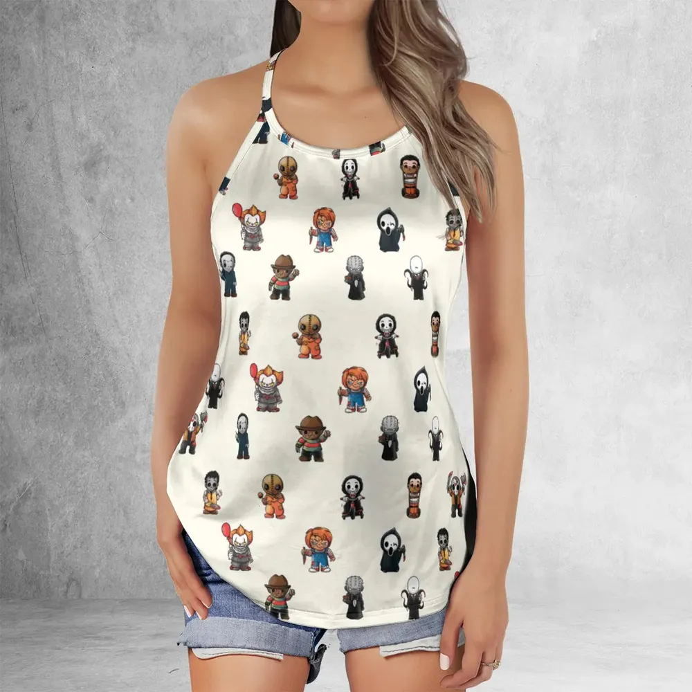 Horror Movies Characters Pattern Criss Cross Tank Top - 2