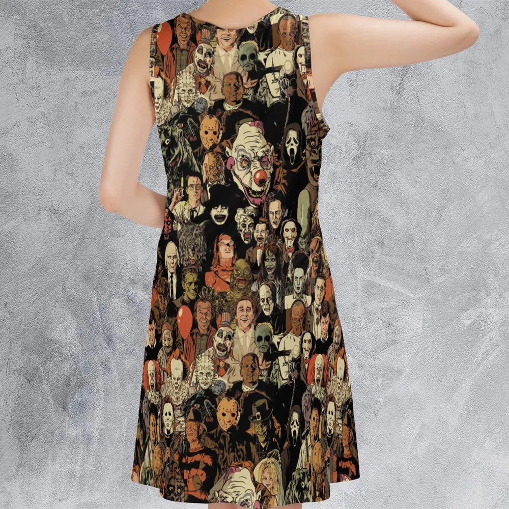 Horror Movie Characters Halloween Pattern Sleeveless Dress - 3