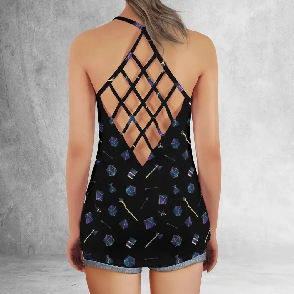 Galaxy In Dice DnD Pattern Criss Cross Tank Top - 3