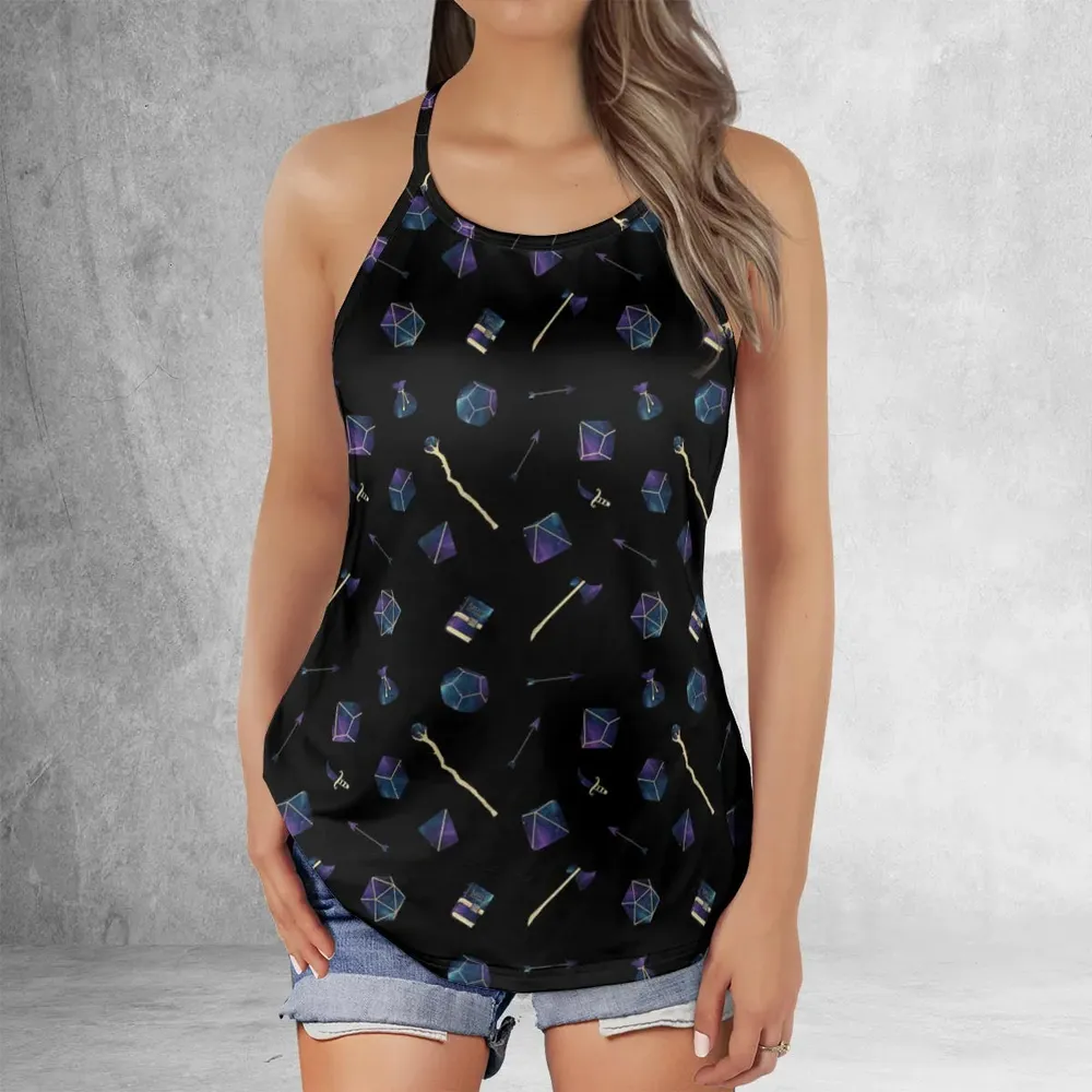 Galaxy In Dice DnD Pattern Criss Cross Tank Top - 2
