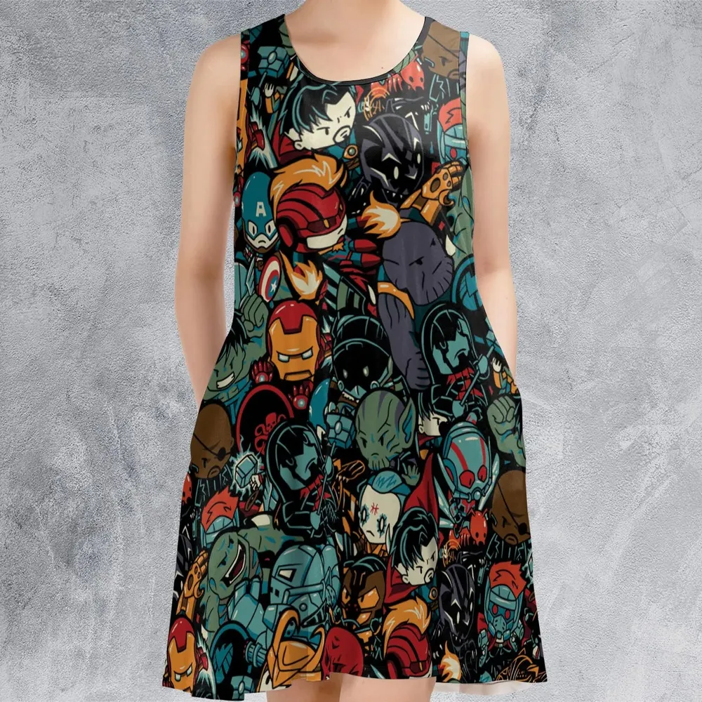 Marvelous Chibi Characters Pattern Sleeveless Dress - 2
