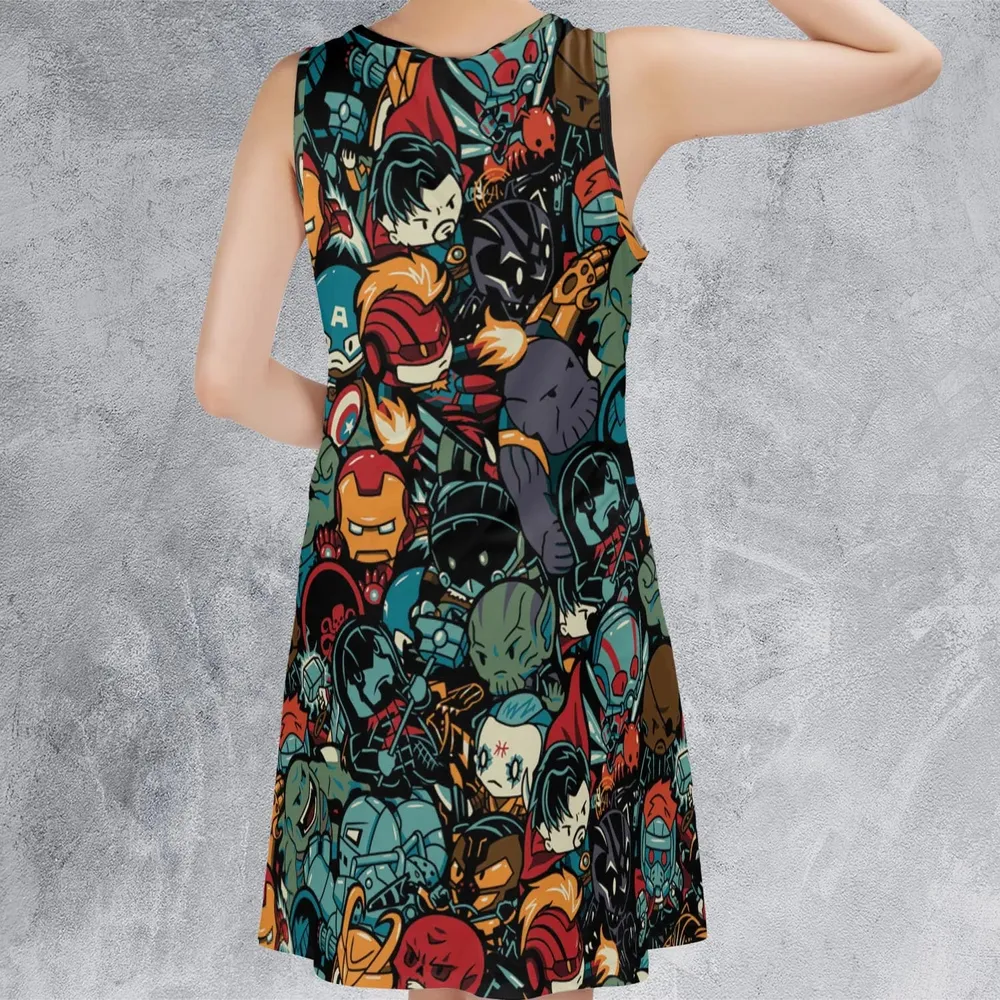 Marvelous Chibi Characters Pattern Sleeveless Dress - 3