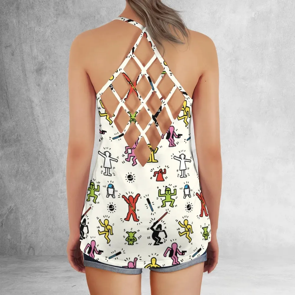 Pop Wars Star Wars Pop Art Pattern Criss Cross Tank Top - 3