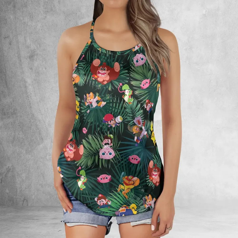 Video Game Characters Pattern Criss Cross Tank Top - 2
