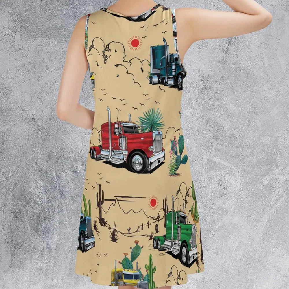 Peterbilt Semi Truck Pattern Sleeveless Dress - 3