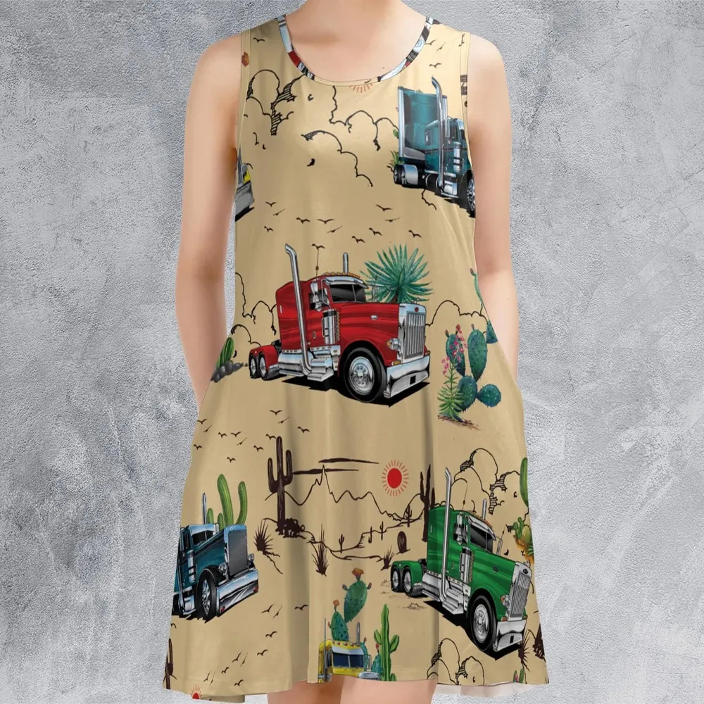 Peterbilt Semi Truck Pattern Sleeveless Dress - 2