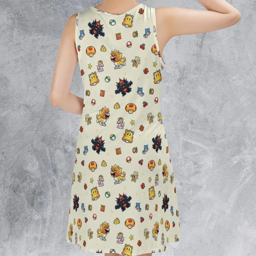 Super Mario Characters Pattern Sleeveless Dress - 3