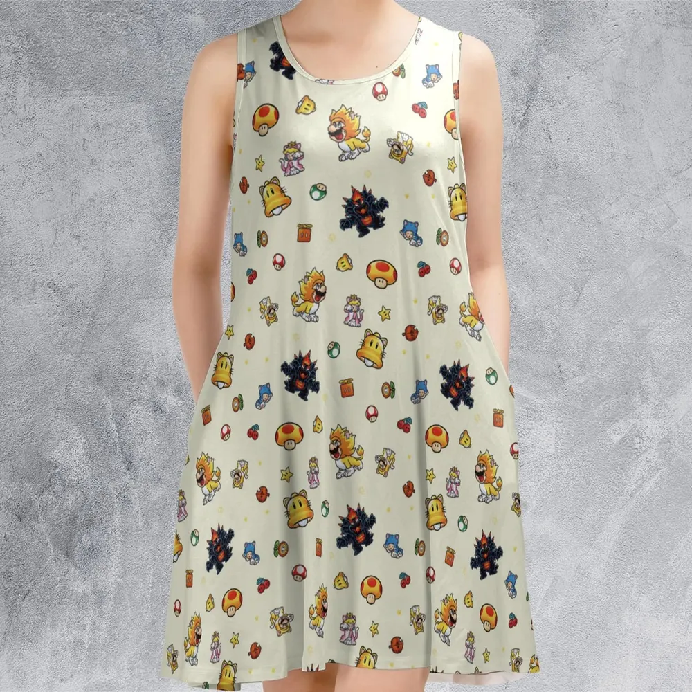 Super Mario Characters Pattern Sleeveless Dress - 2
