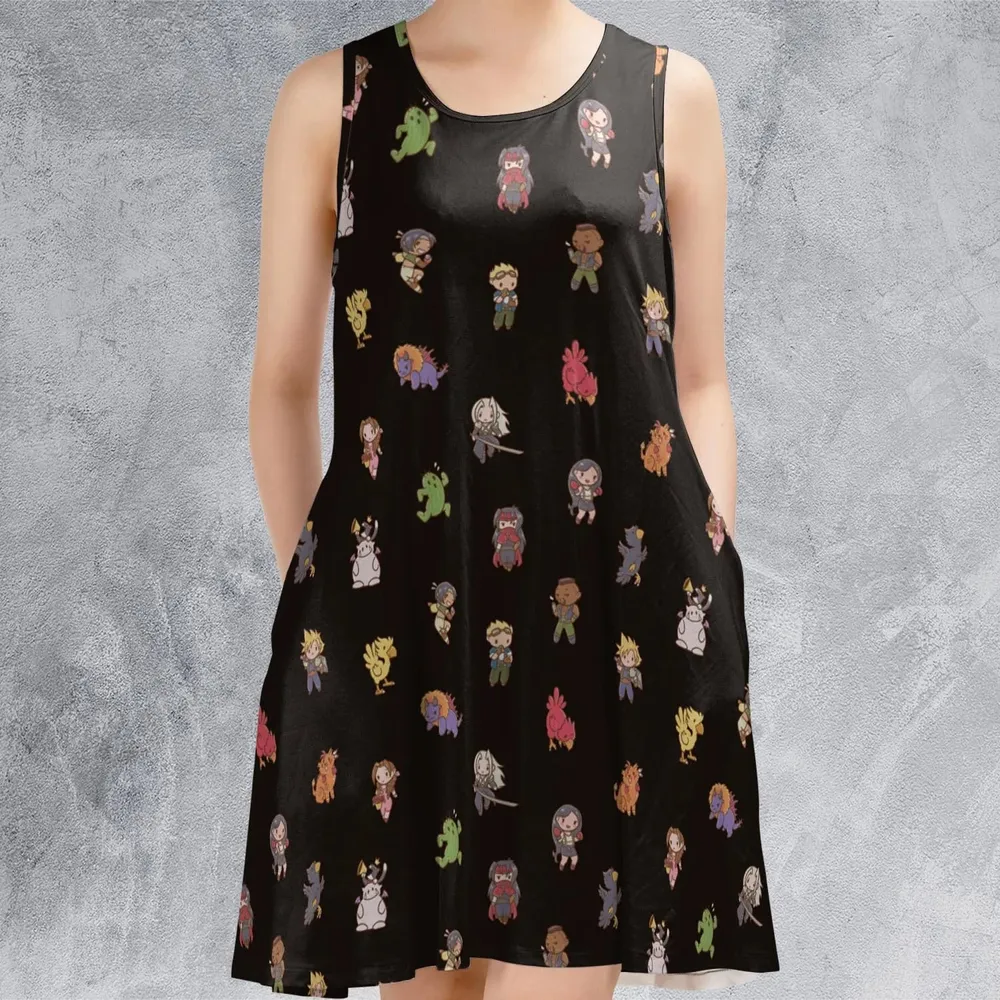 Final Fantasy Characters Pattern Sleeveless Dress - 2