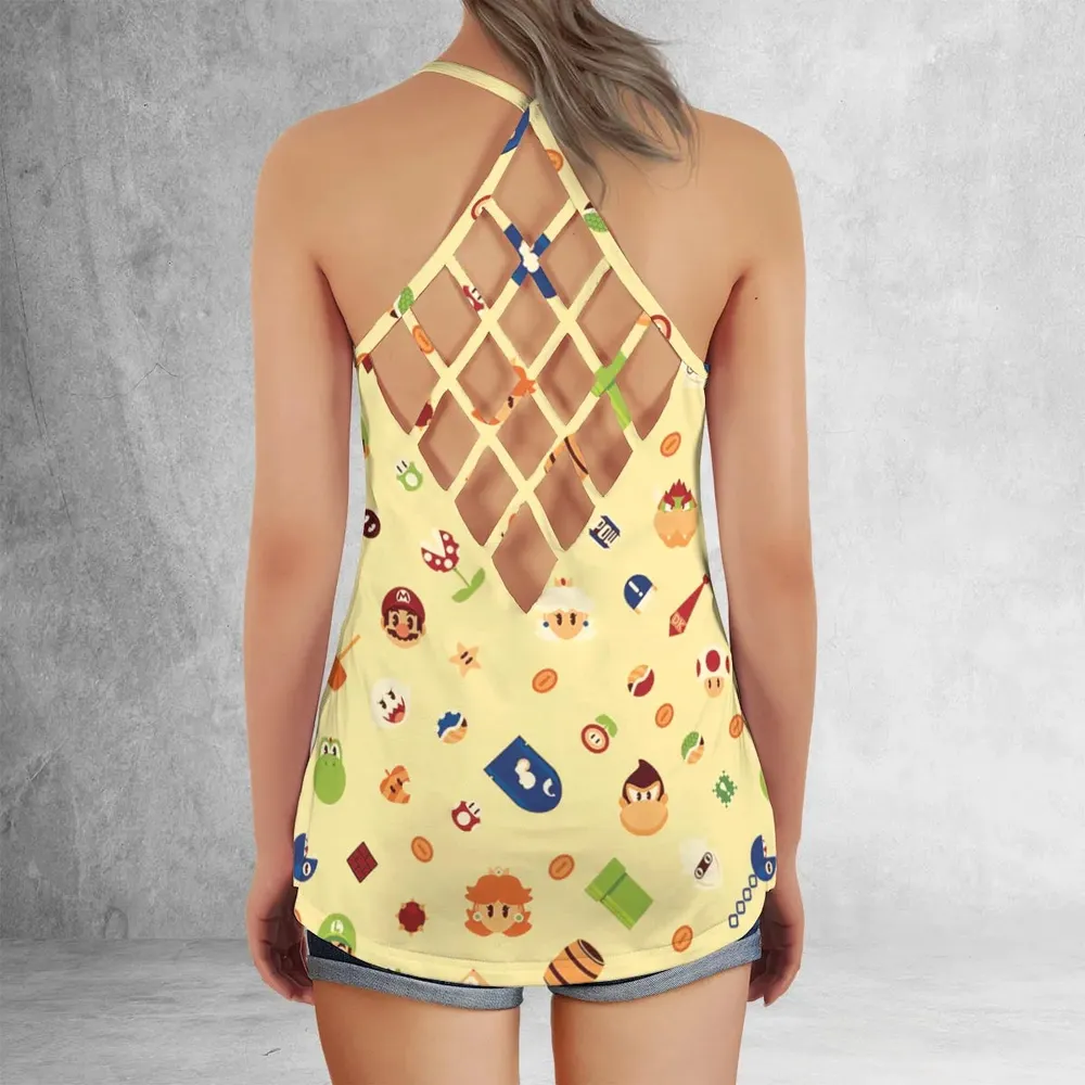 Mario and Friends Pattern Criss Cross Tank Top - 3