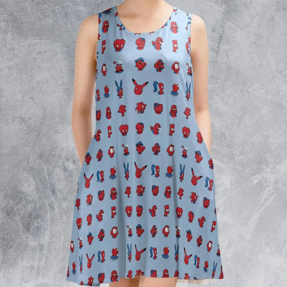 Funny Spider-Man Characters Pattern Sleeveless Dress - 2