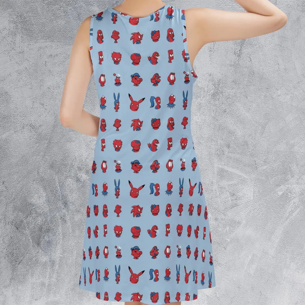 Funny Spider-Man Characters Pattern Sleeveless Dress - 3