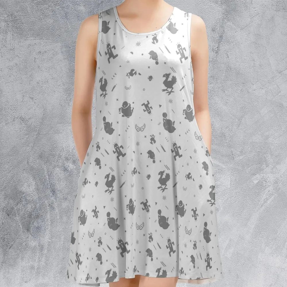 Final Fantasy Creatures Pattern Sleeveless Dress - 2