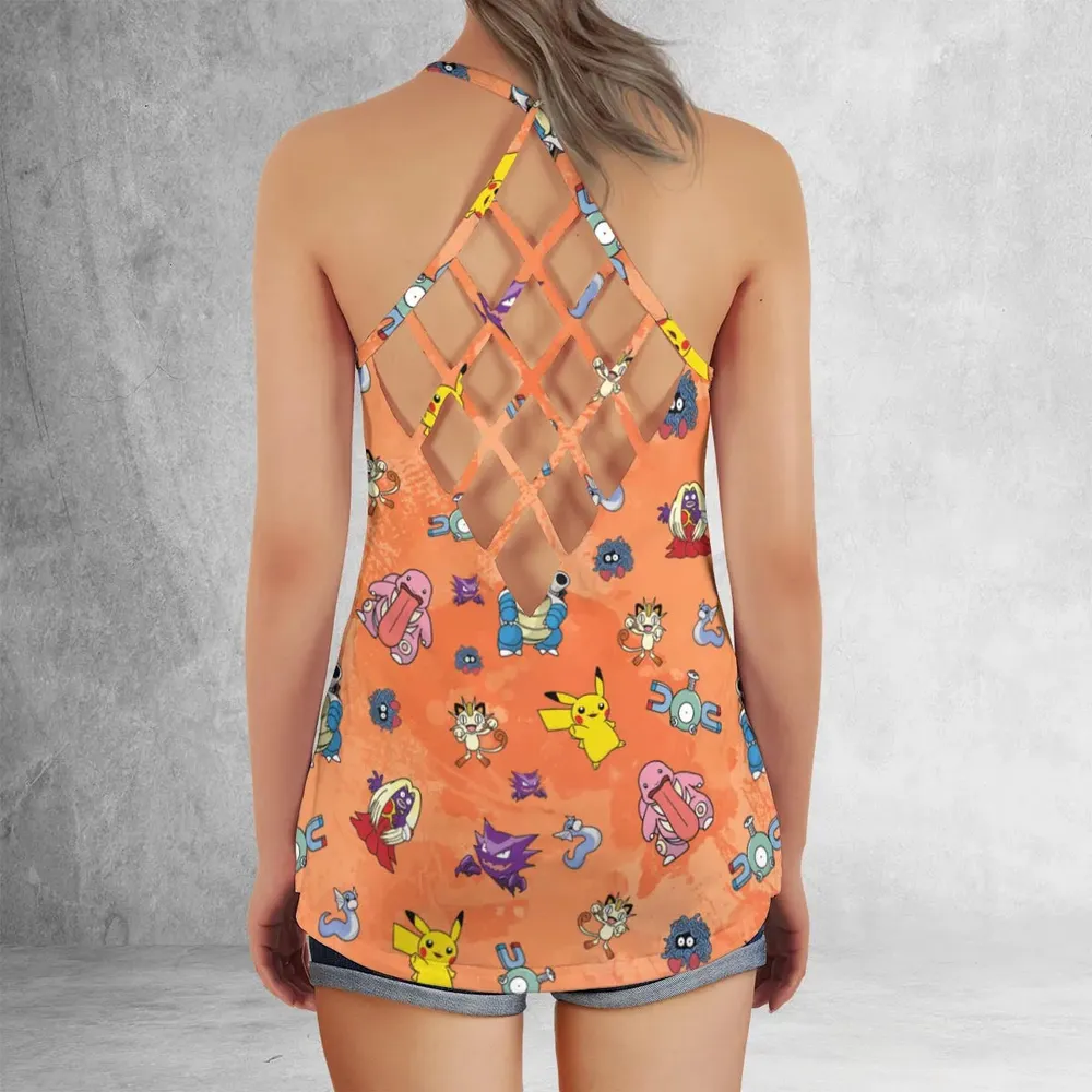 Pokemon Character Scatter Criss Cross Tank Top - 3