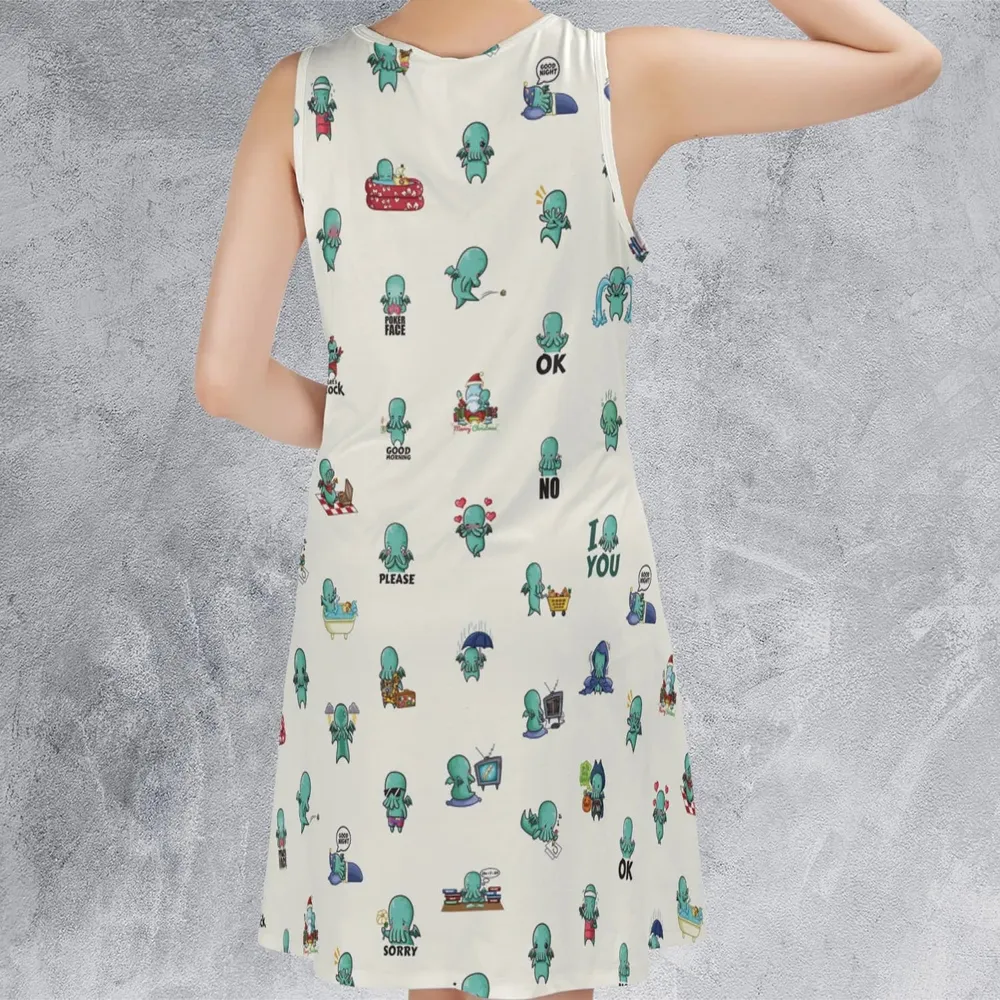 Kawai Cthulhu Pattern Sleeveless Dress - 3