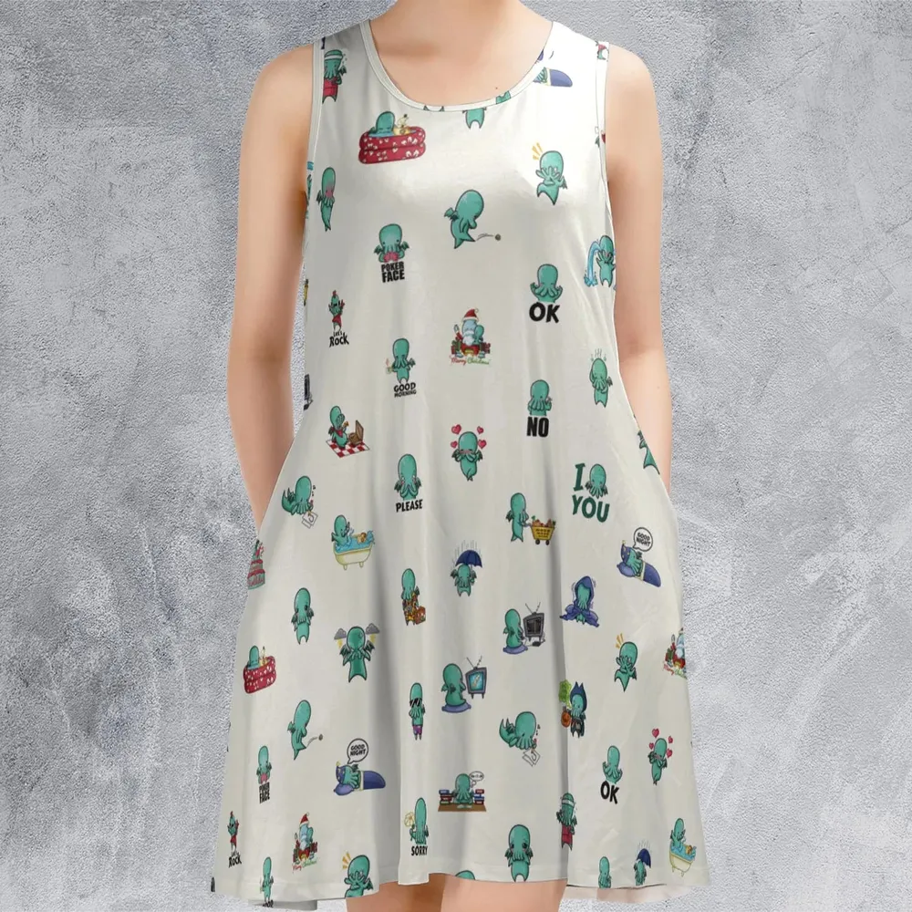 Kawai Cthulhu Pattern Sleeveless Dress - 2