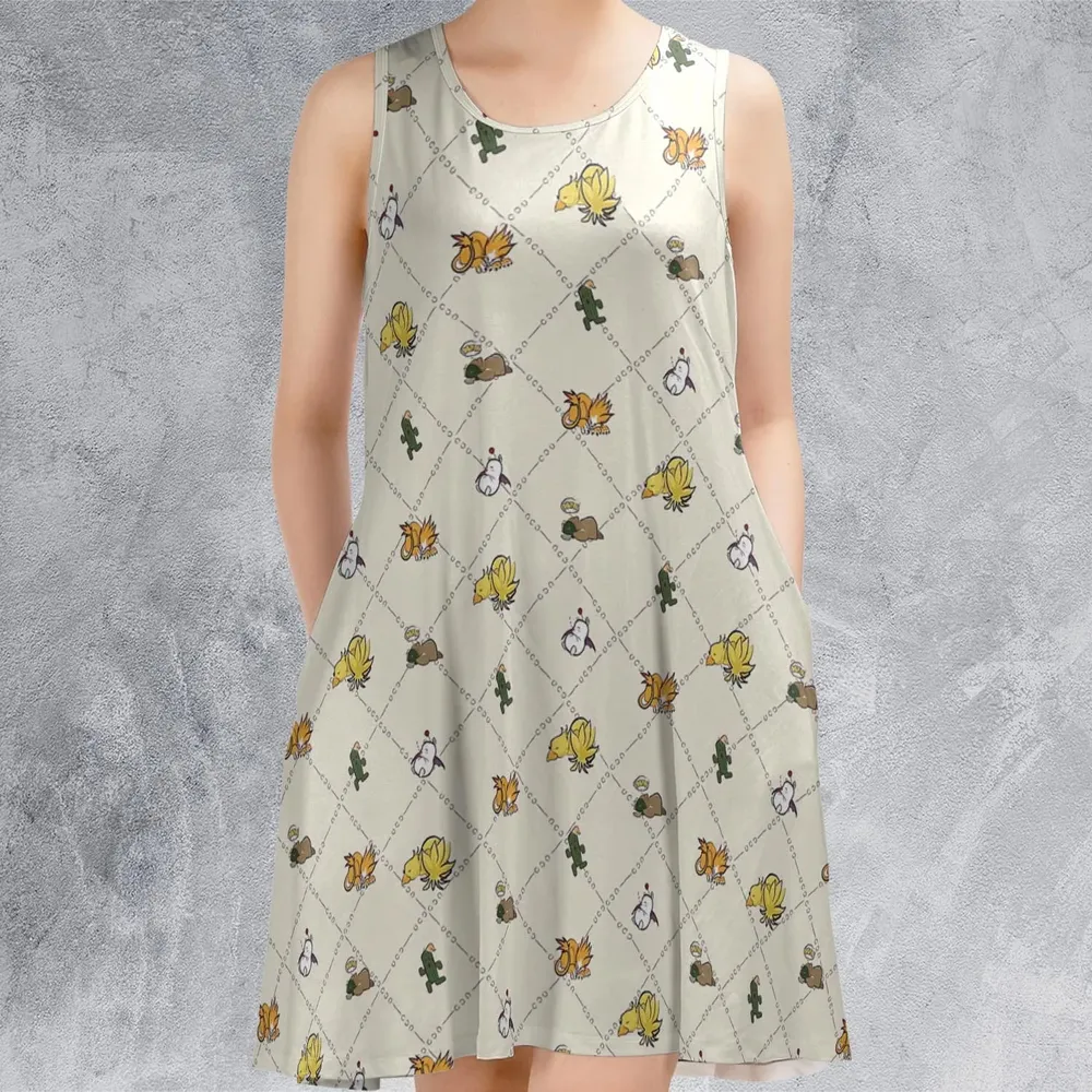 Final Fantasy Sleeping Creatures Pattern Sleeveless Dress - 2