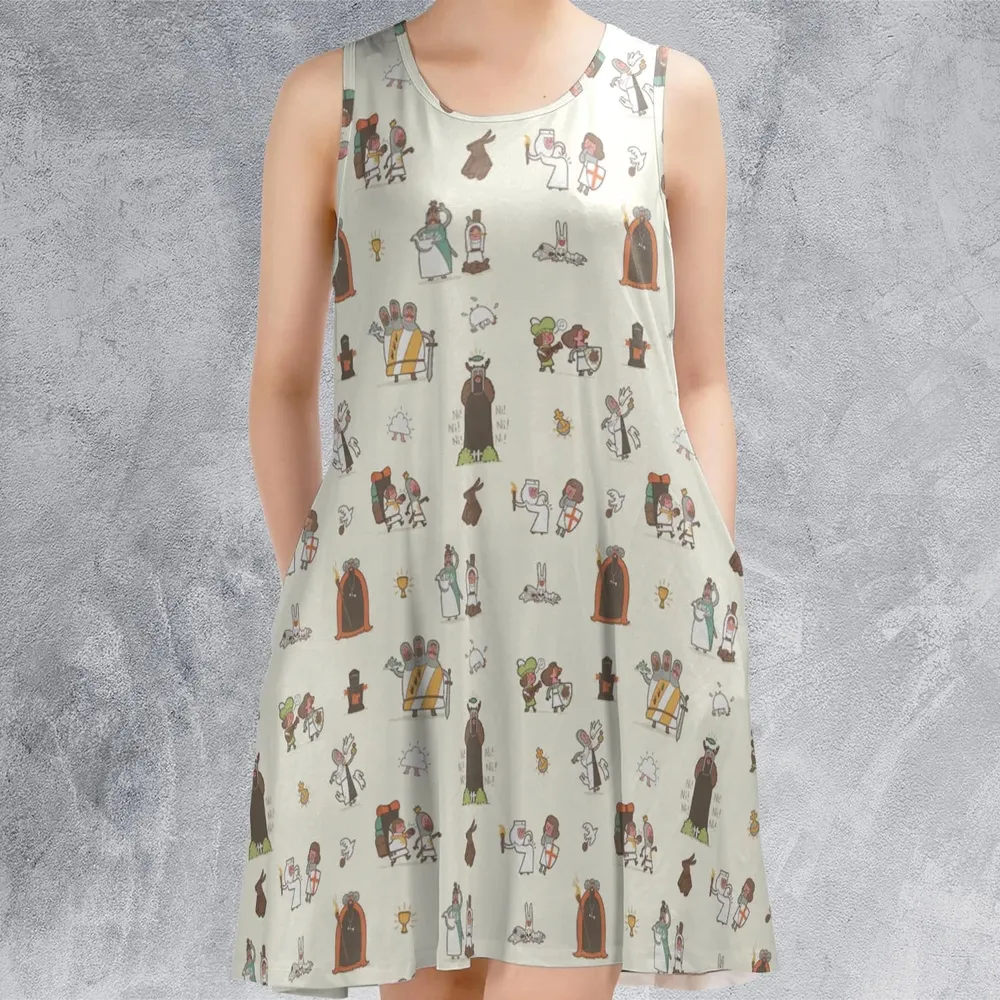The Holy Grail Pattern Monty Python Button Down Sleeveless Dress - 2