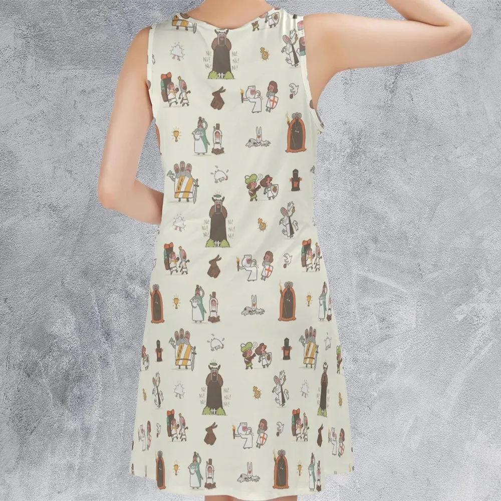 The Holy Grail Pattern Monty Python Button Down Sleeveless Dress - 3