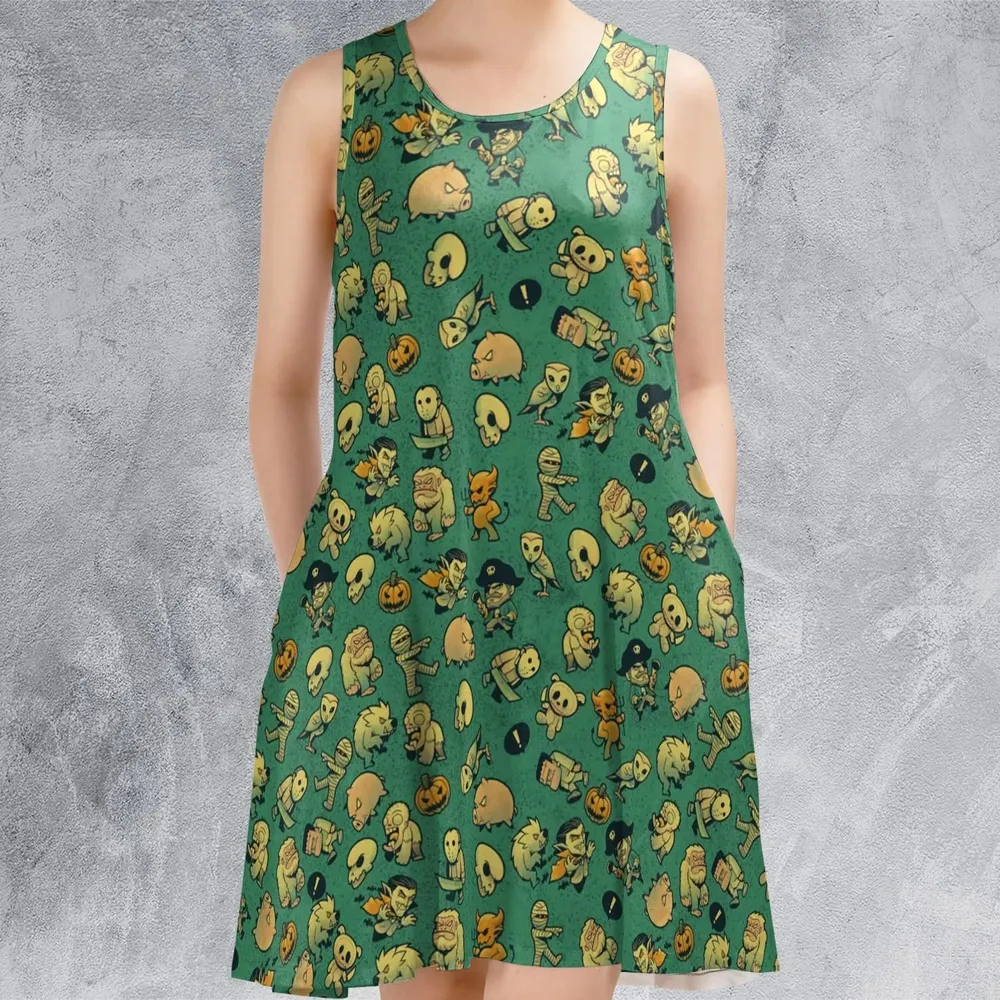 Terror Attack Cute Horror Characters Halloween Sleeveless Dress - 2