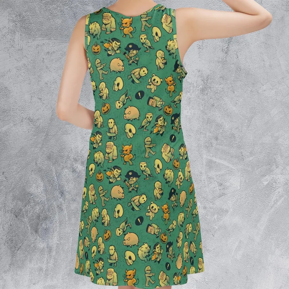 Terror Attack Cute Horror Characters Halloween Sleeveless Dress - 3
