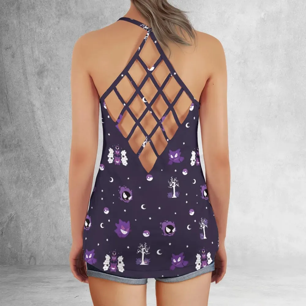 Gengar Pokemon Pattern Criss Cross Tank Top - 3