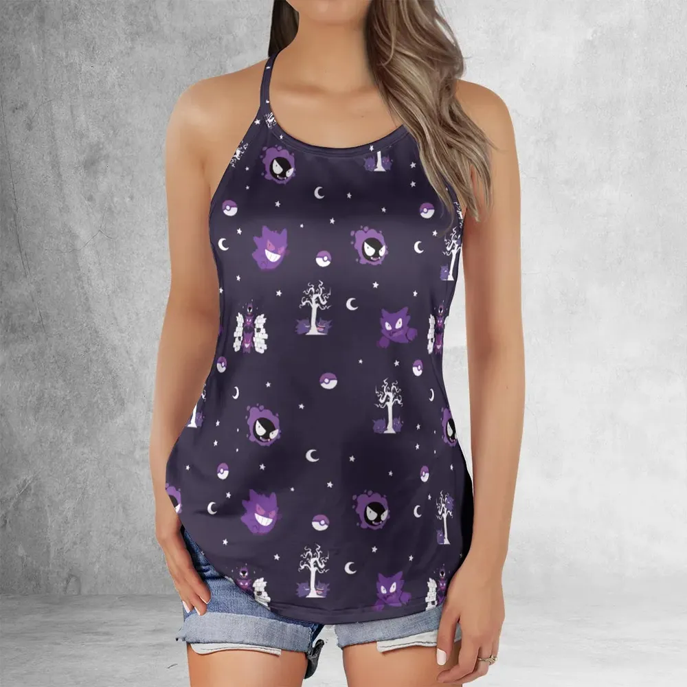 Gengar Pokemon Pattern Criss Cross Tank Top - 2