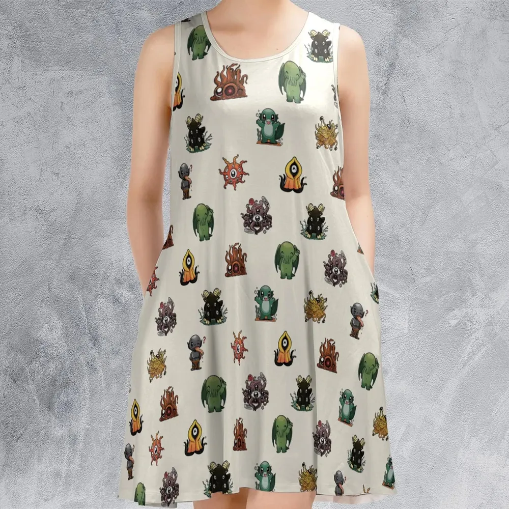 Lovecraft Demons Cute H.P. Lovecraft Monsters Pattern Sleeveless Dress - 2