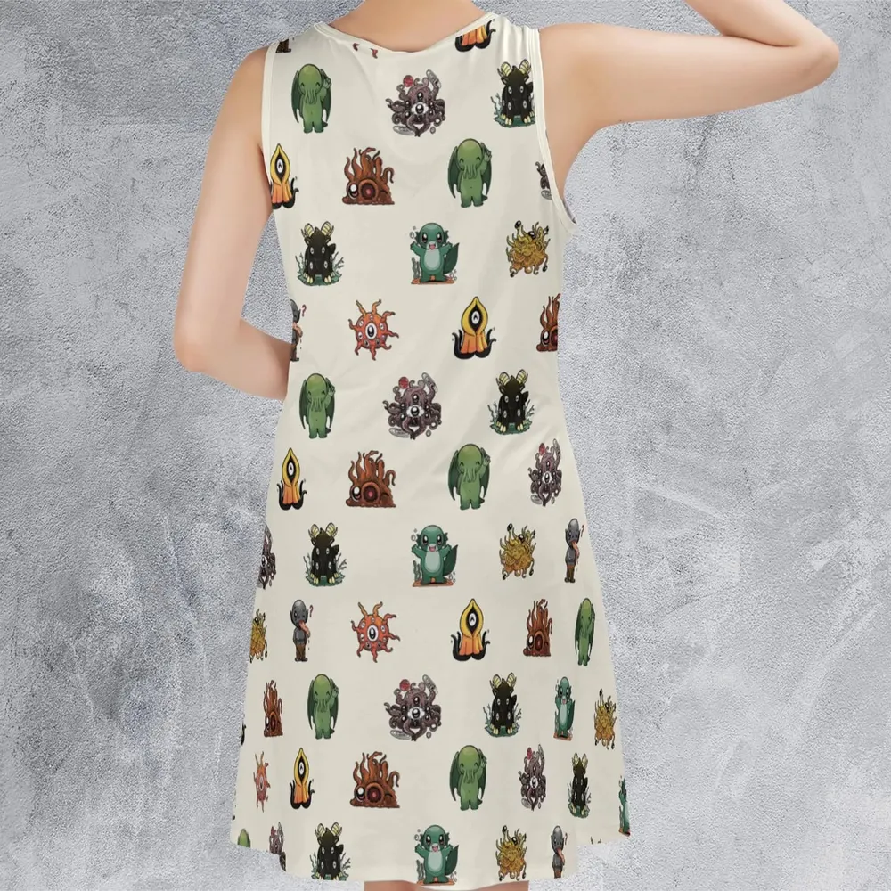 Lovecraft Demons Cute H.P. Lovecraft Monsters Pattern Sleeveless Dress - 3