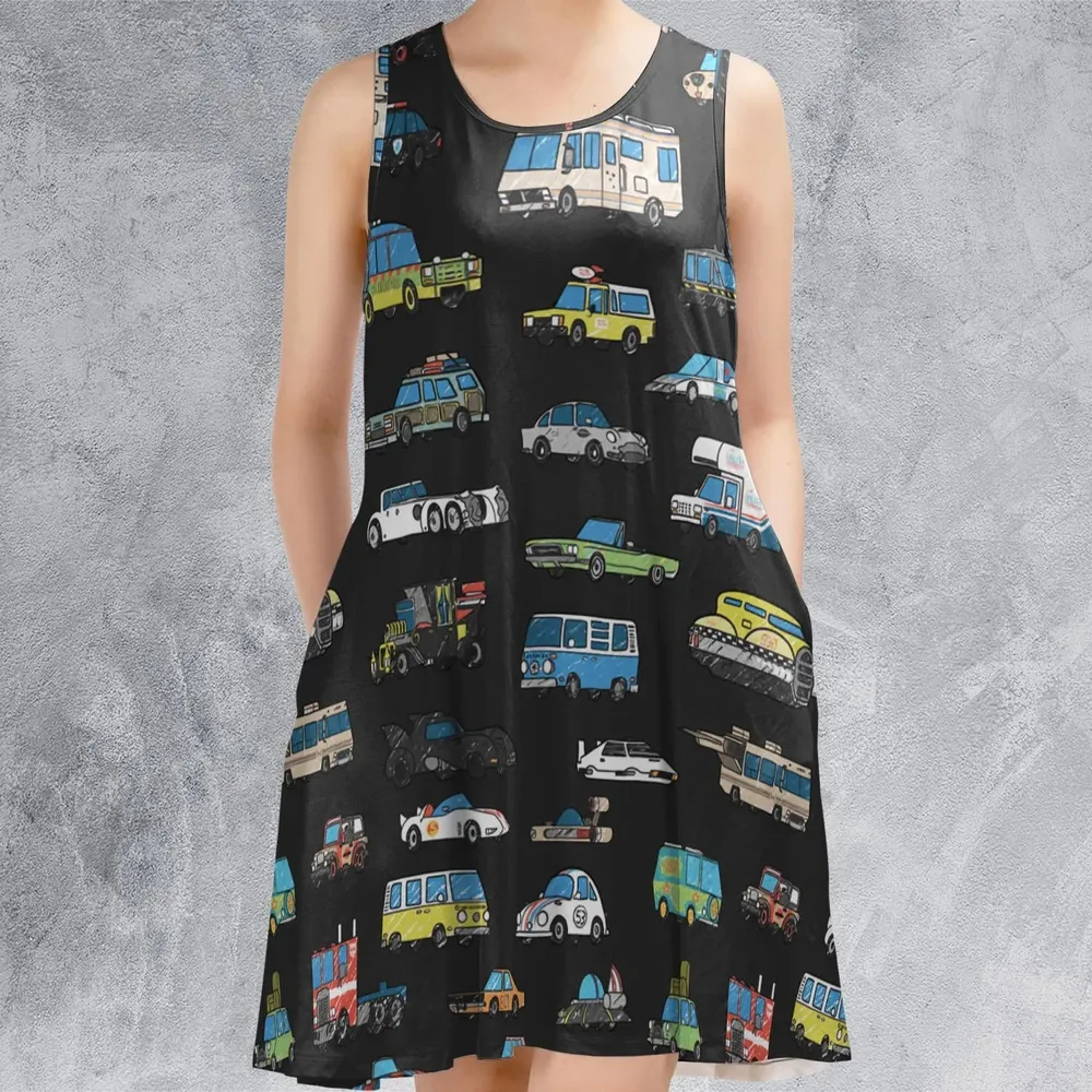Movie Cars Pattern Sleeveless Dress - 2