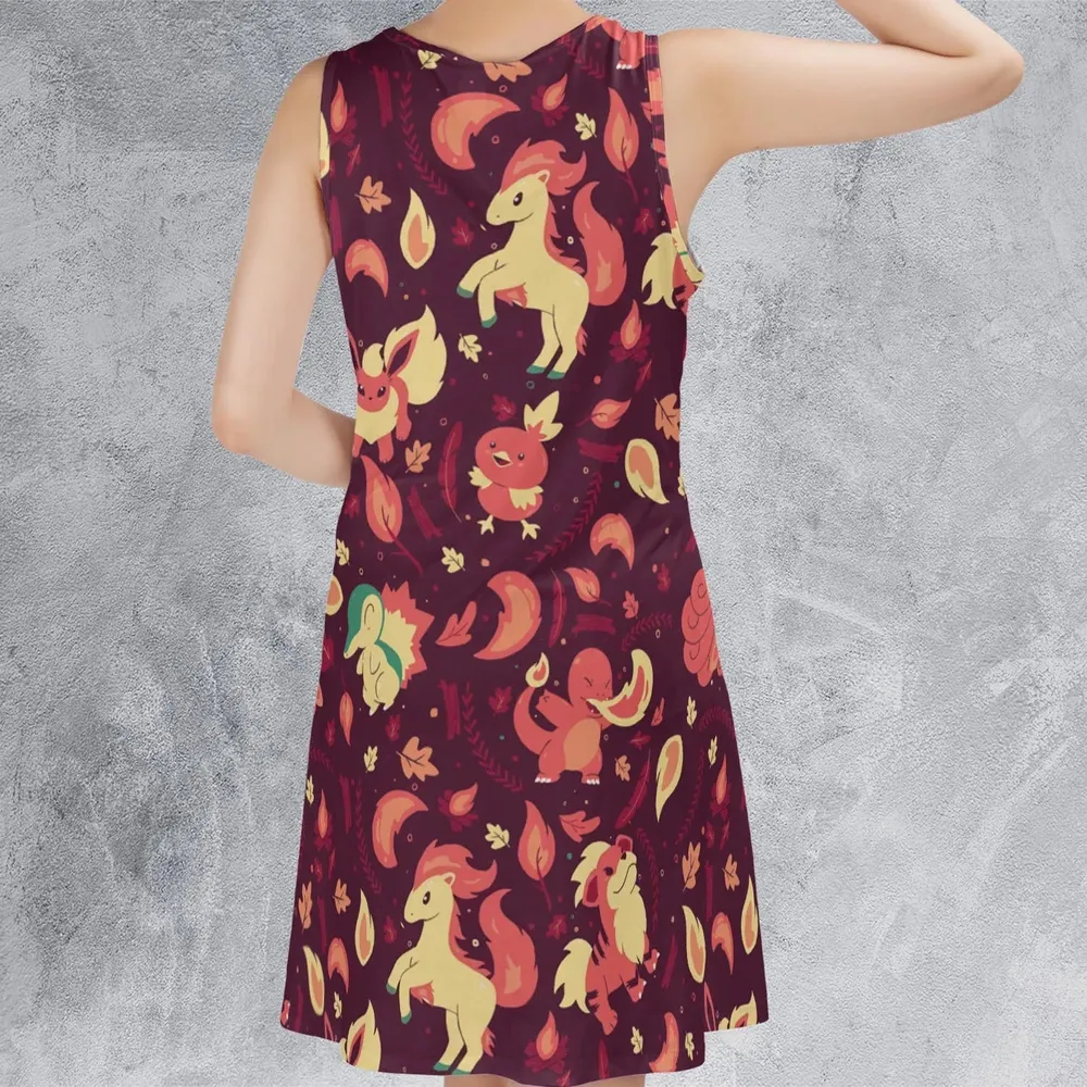Fire Pokemon Pattern Sleeveless Dress - 3