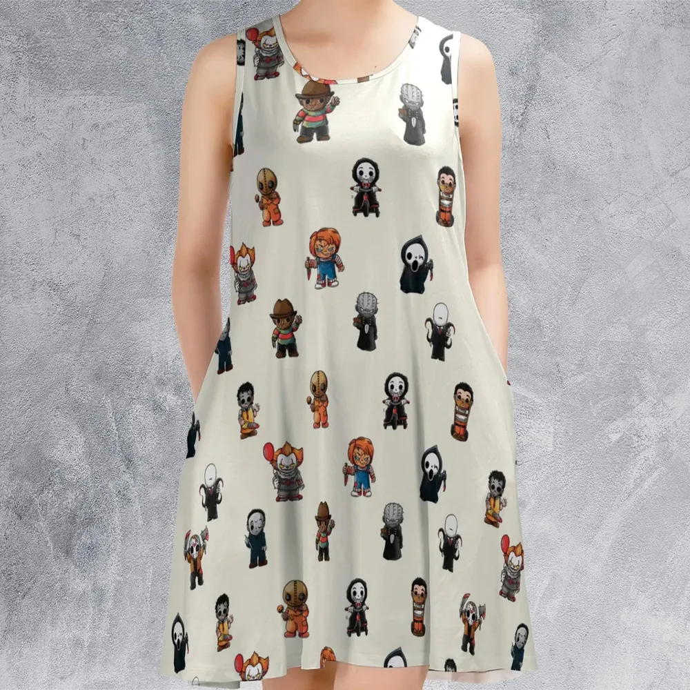 Horror Movies Characters Pattern Sleeveless Dress - 2