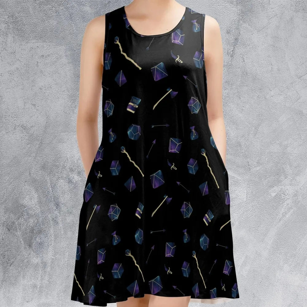 Galaxy In Dice DnD Pattern Sleeveless Dress - 2
