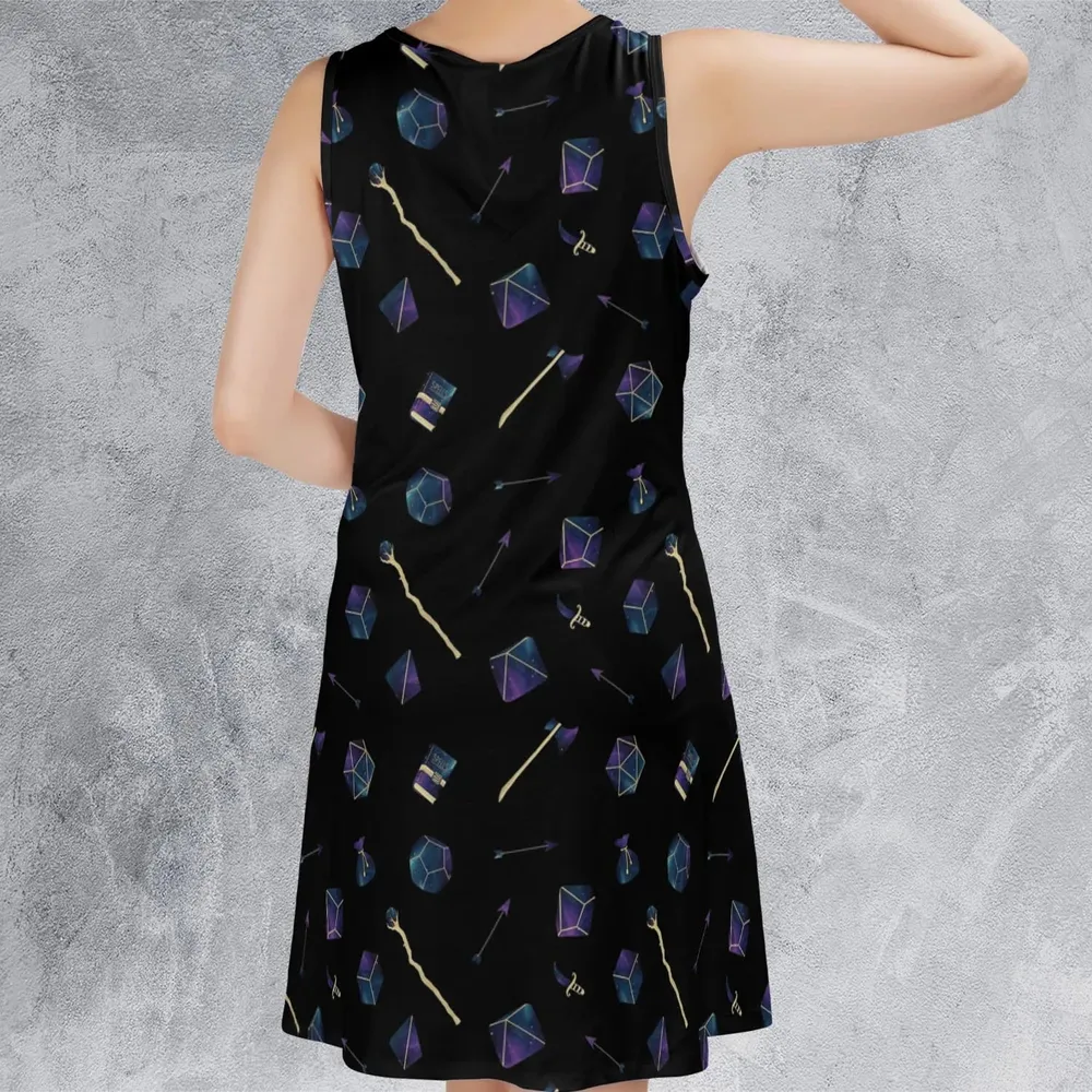 Galaxy In Dice DnD Pattern Sleeveless Dress - 3