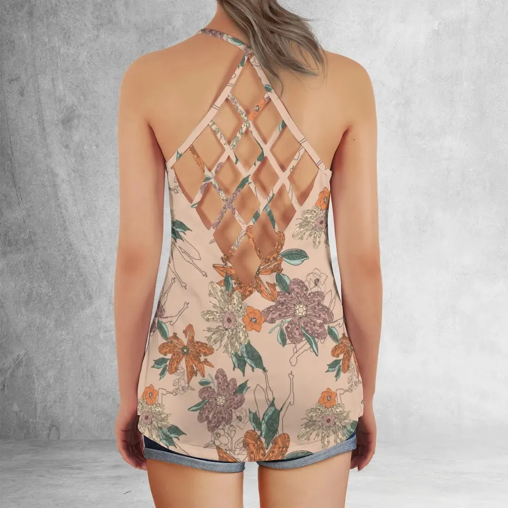 Star Wars Ships Floral Pattern Criss Cross Tank Top - 3