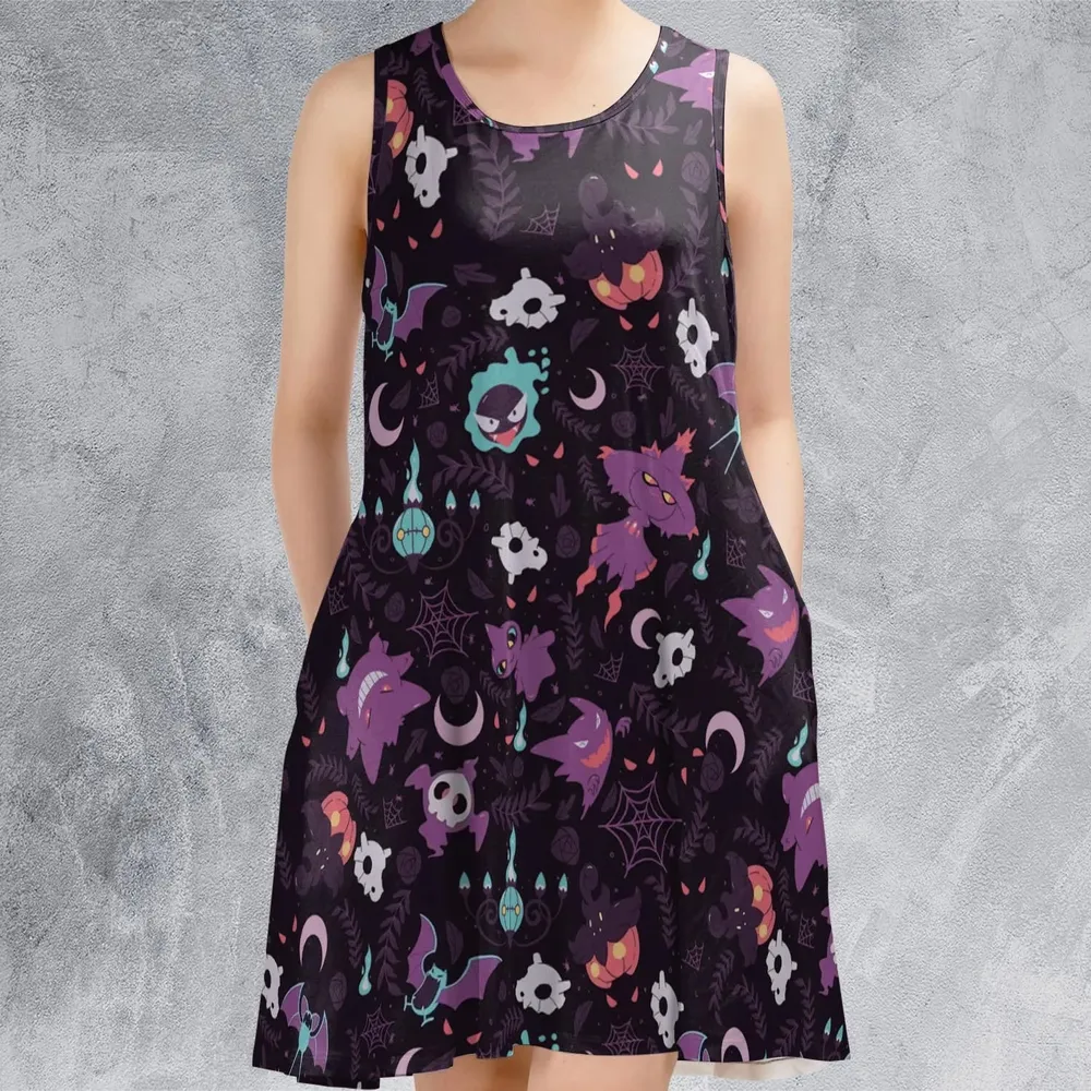 Lavender Town Pokemon Pattern Sleeveless Dress - 2