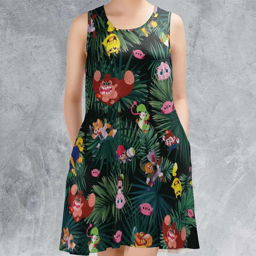 Video Game Characters Pattern Sleeveless Dress - 2