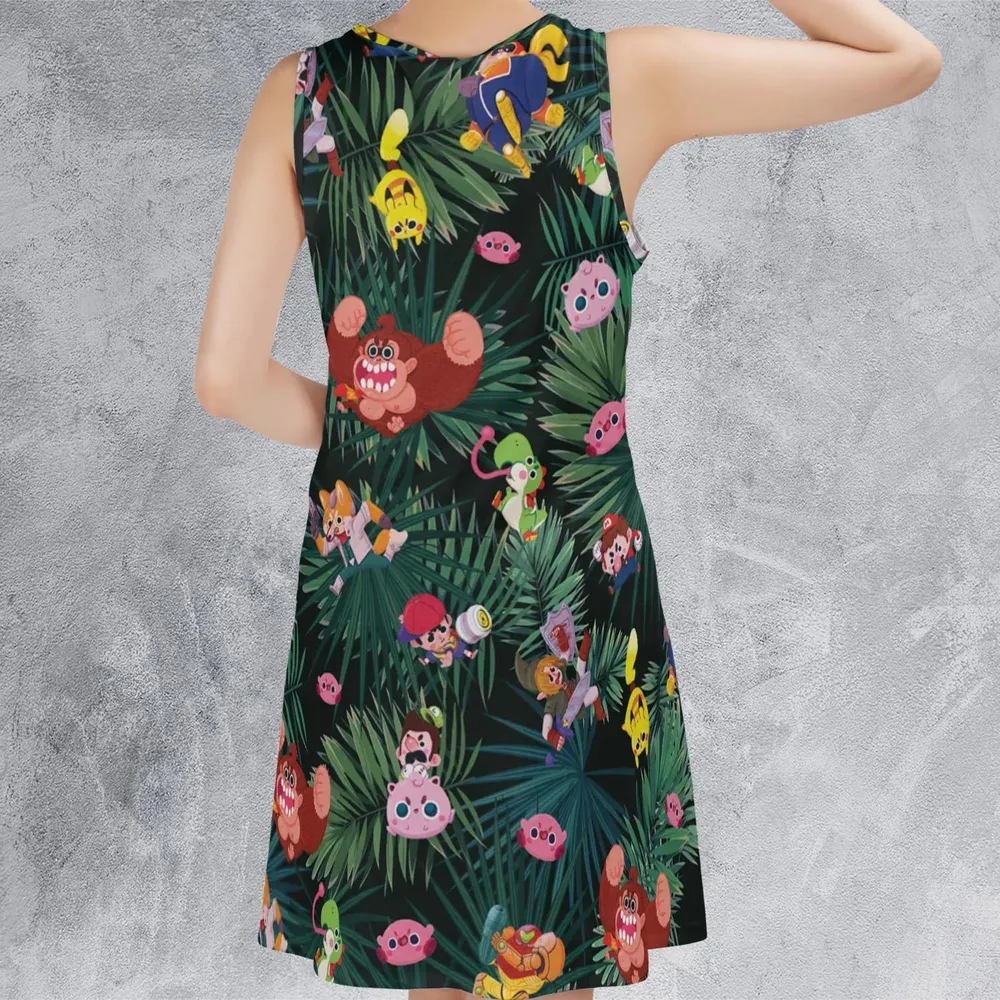 Video Game Characters Pattern Sleeveless Dress - 3