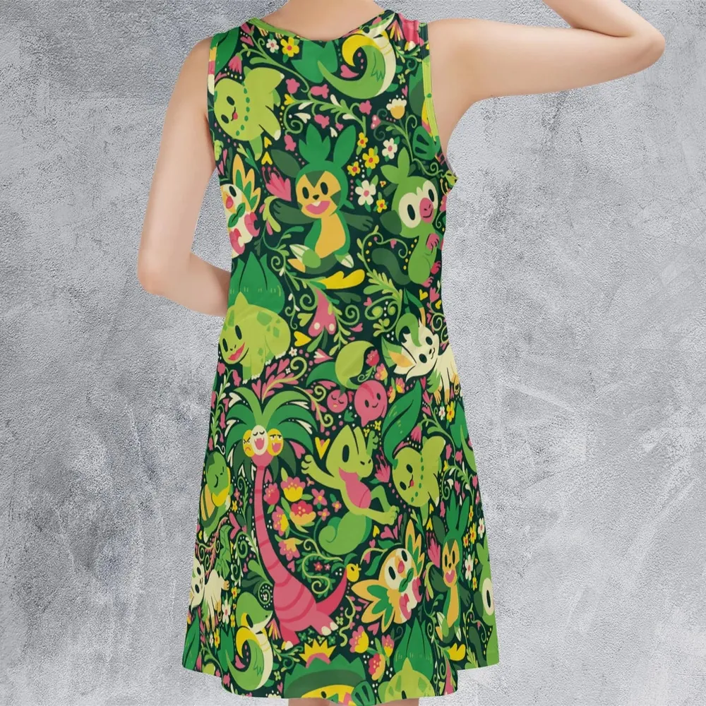 Grass Type Pokemon Pattern Sleeveless Dress - 3
