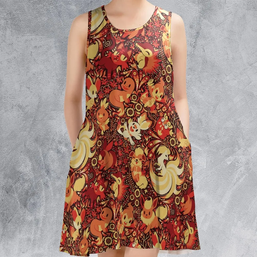Pokemon Fire Pattern Sleeveless Dress - 2