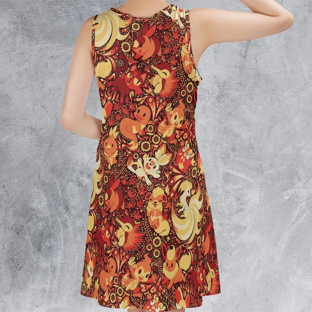 Pokemon Fire Pattern Sleeveless Dress - 3