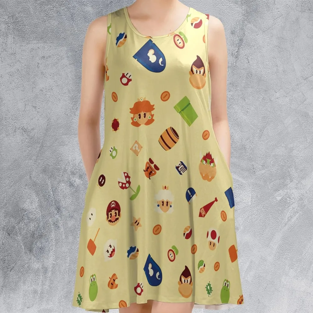 Mario and Friends Pattern Sleeveless Dress - 2