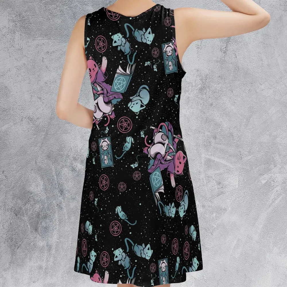 Necromancer Cat Pattern Sleeveless Dress - 3