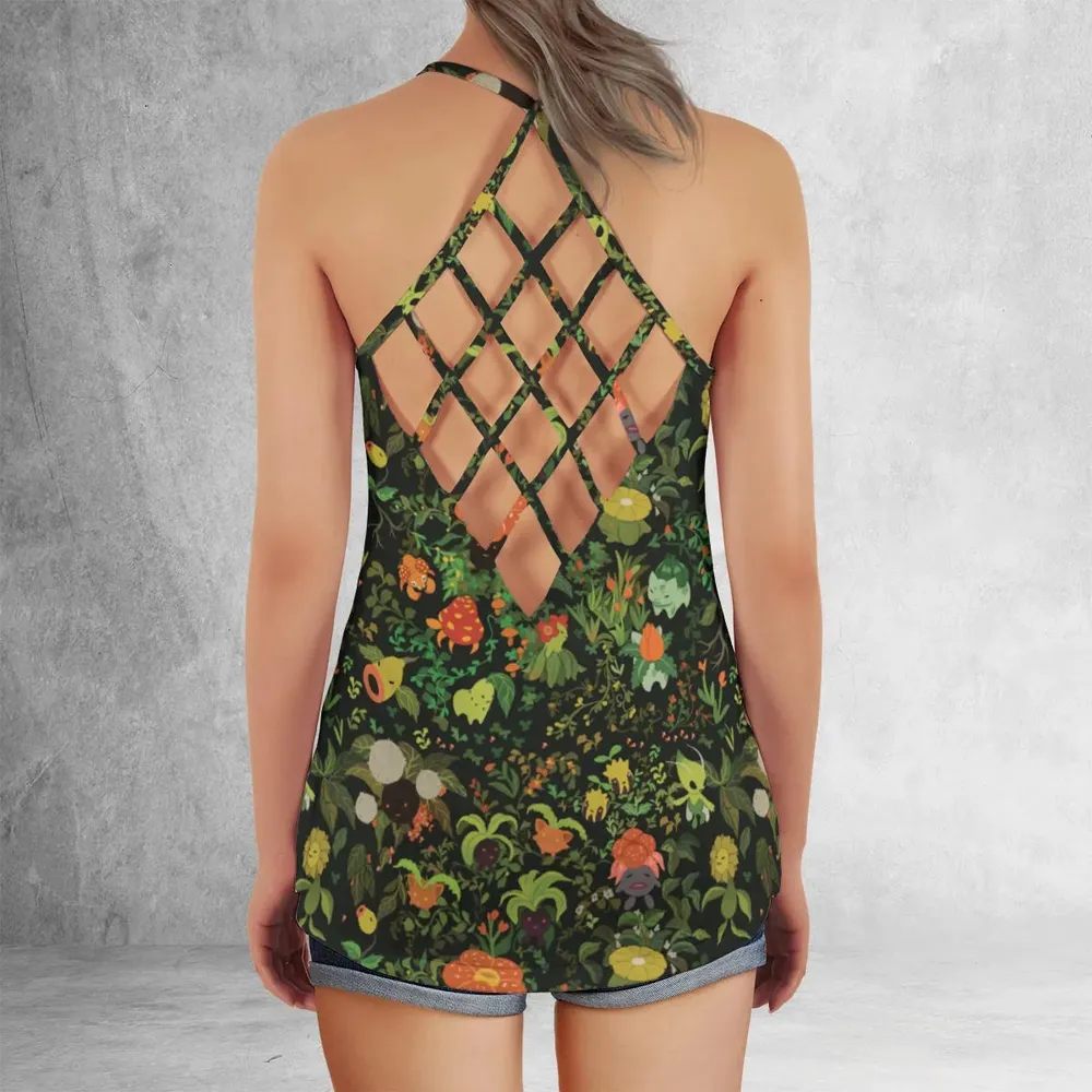 Grass Pokemon Patterns Criss Cross Tank Top - 3