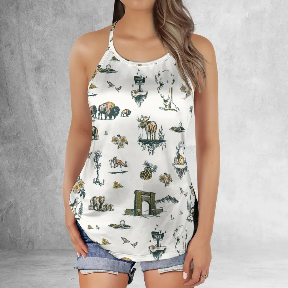 Yellowstone National Park Pattern Criss Cross Tank Top - 2