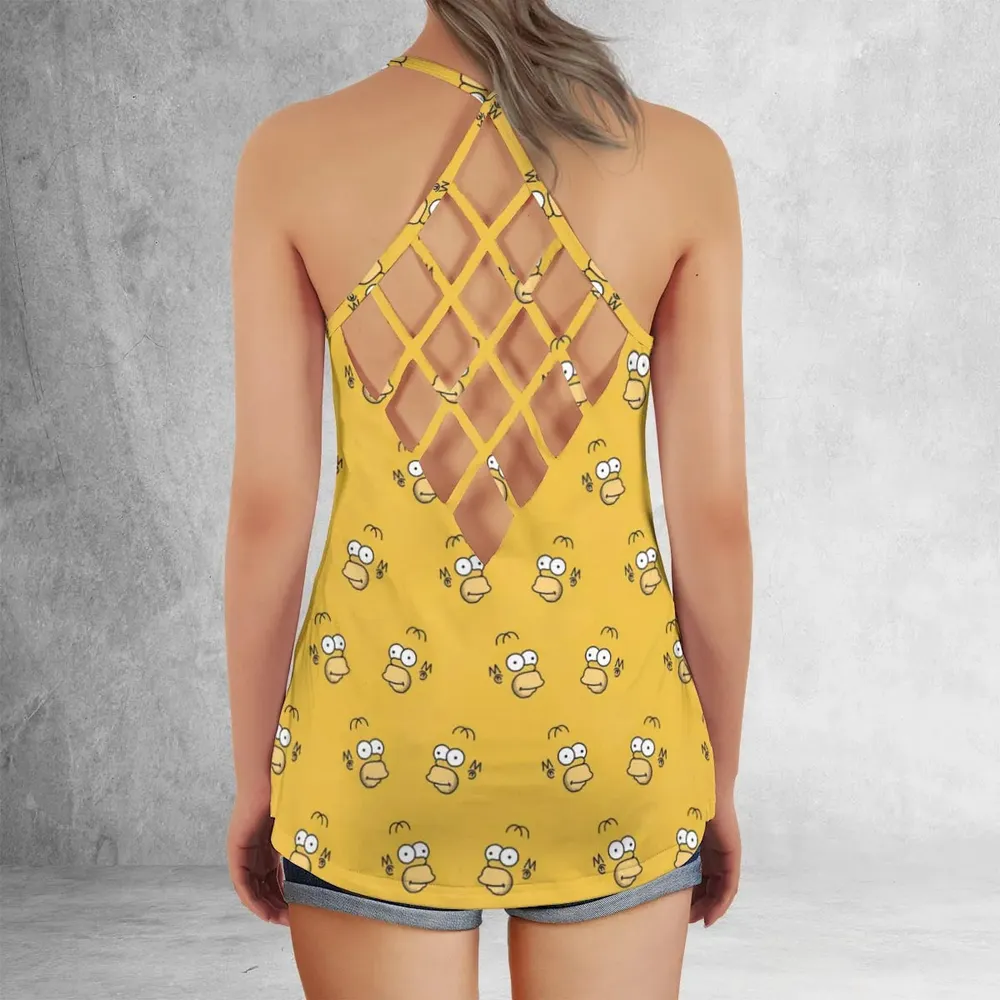 Homer Simpson Pattern Criss Cross Tank Top - 3